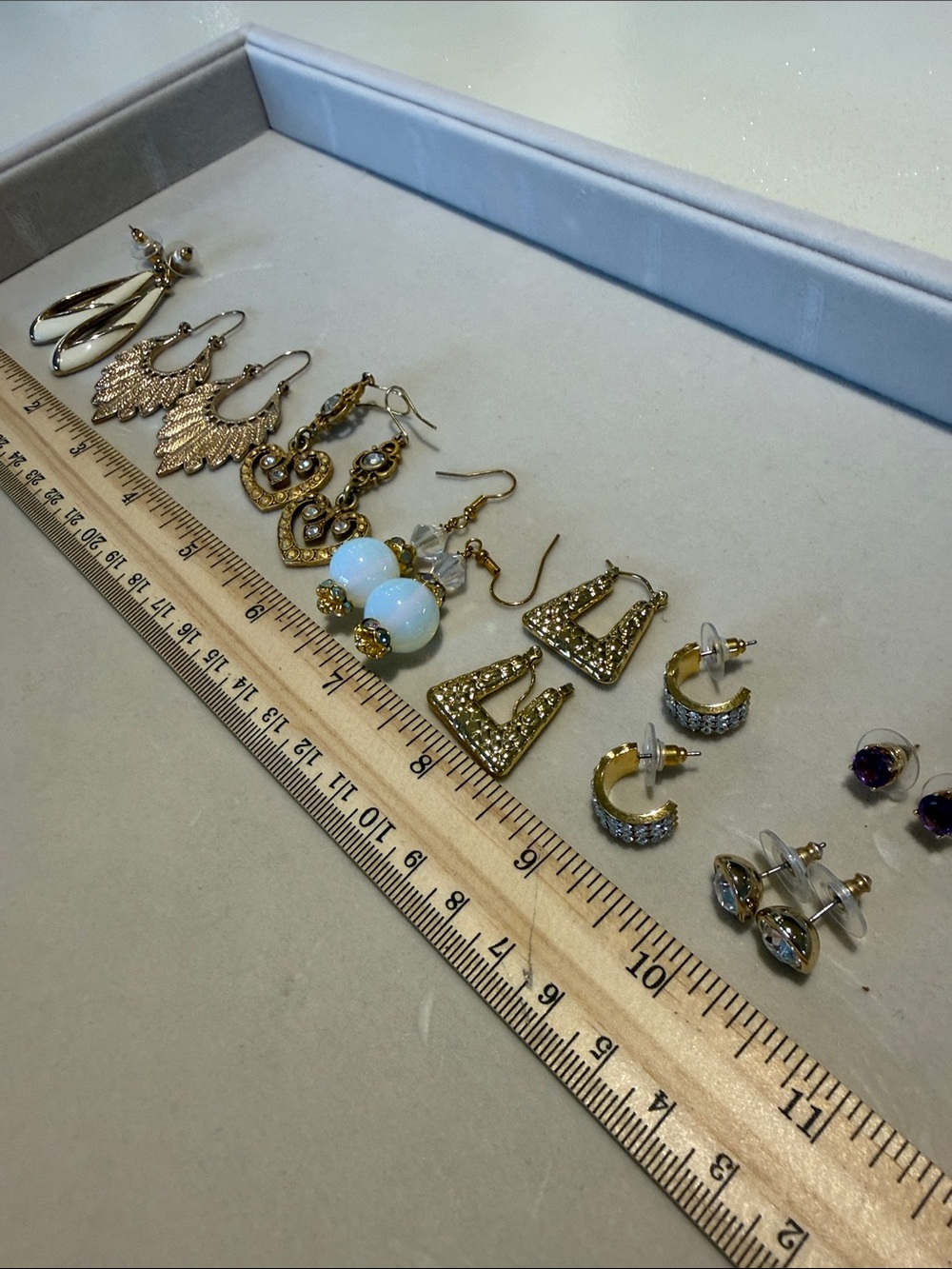 Lot 8 pairs Gold-Tone Mixed Earrings Set - White Accent Bead